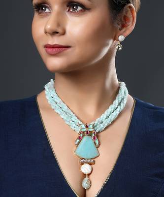 Agates, baroque pearls micron gold polis brass necklace set 5