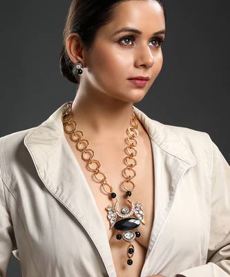 Black quartz micron gold polis brass necklace set 1