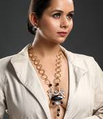 Black quartz micron gold polis brass necklace set