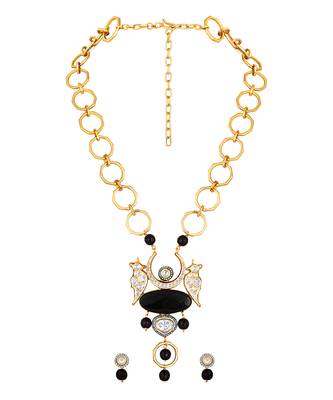 Black quartz micron gold polis brass necklace set 2