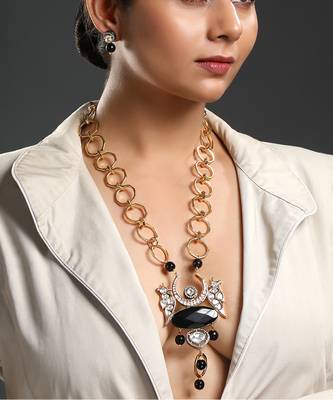 Black quartz micron gold polis brass necklace set 5