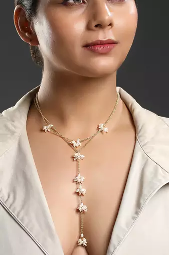 Fresh water pearls micron gold polis brass necklace