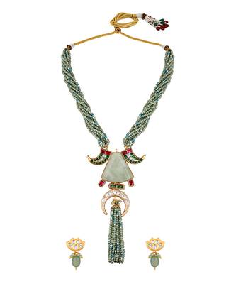 Green quartz, italian crystal micron gold polis brass necklace set 2