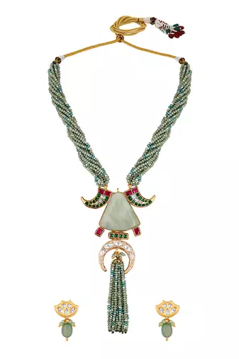 Green quartz, italian crystal micron gold polis brass necklace set