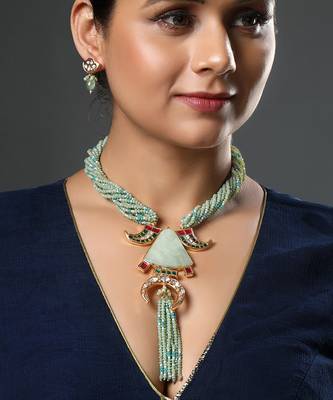 Green quartz, italian crystal micron gold polis brass necklace set 5