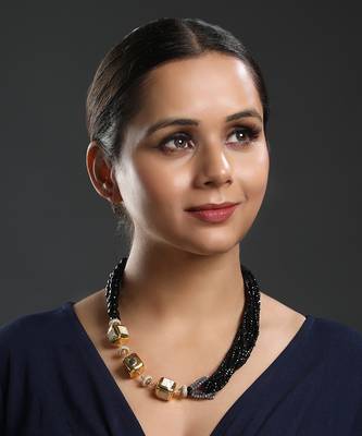Foiled mother of pearl agates, italian crystal micron gold polis brass necklace set 1