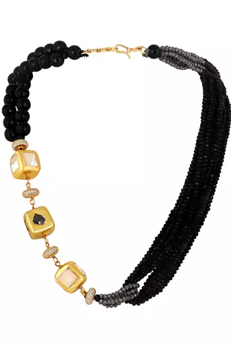 Foiled mother of pearl agates, italian crystal micron gold polis brass necklace set