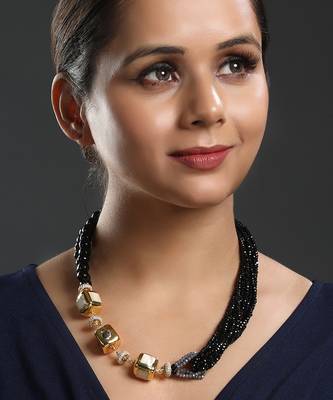 Foiled mother of pearl agates, italian crystal micron gold polis brass necklace set 4