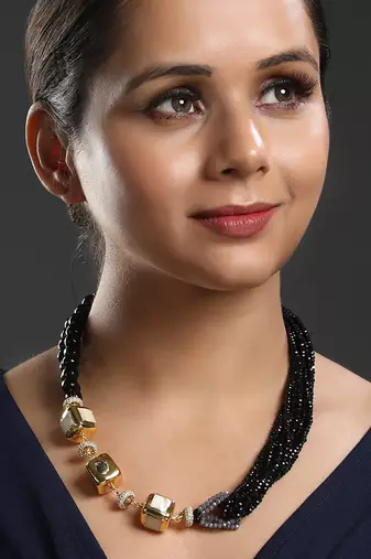 Foiled mother of pearl agates, italian crystal micron gold polis brass necklace set