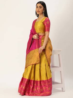 South Indian Traditonal Woven With Zari Work Half Saree 1