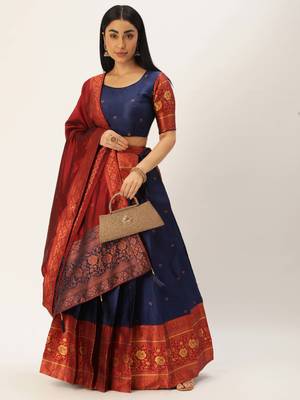South Indian Traditonal Woven With Zari Work Half Saree 1