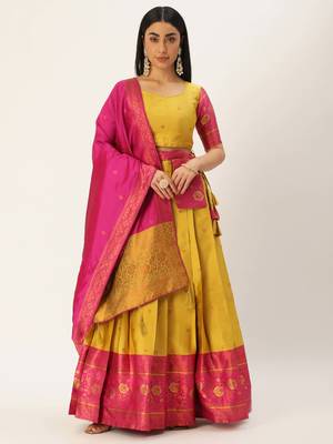 South Indian Traditonal Woven With Zari Work Half Saree 3