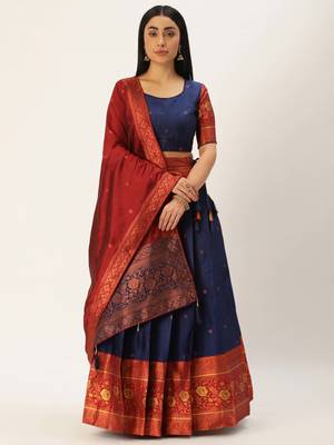 South Indian Traditonal Woven With Zari Work Half Saree 3