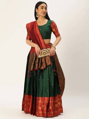 South Indian Traditonal Woven With Zari Work Half Saree 1
