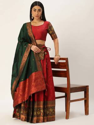 South Indian Traditonal Woven With Zari Work Half Saree 1