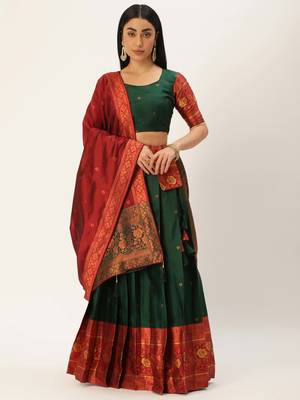South Indian Traditonal Woven With Zari Work Half Saree 3