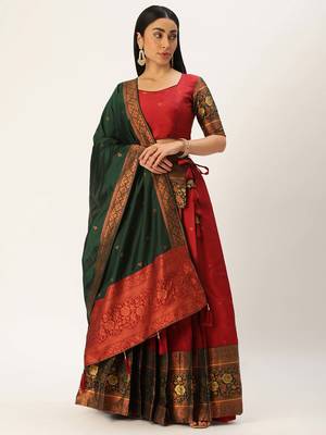 South Indian Traditonal Woven With Zari Work Half Saree 3