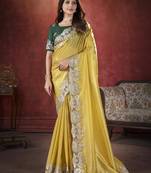 Indian Women Were Haldi Function  Yellow Soft  Silk Saree with Sequnce Embroidery Cut  Work  with Blouse