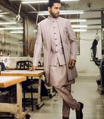 Lavender thread embroidered indowestern with waistcoat