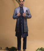 Blue ombre resham and sequins embroidered indowestern set