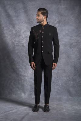 Black hand embroidered bandhgala set 1
