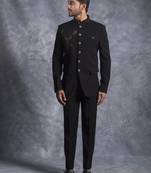 Black hand embroidered bandhgala set