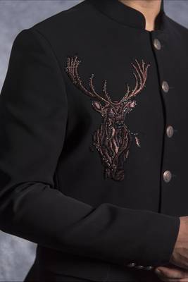 Black hand embroidered bandhgala set 4