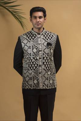 Black bandhgala set with nehru jacket  3