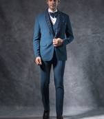 teal blue tuxedo suit with lapel embroidery