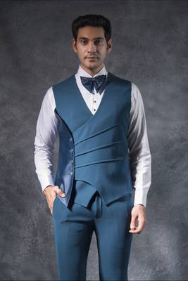 teal blue tuxedo suit with lapel embroidery 4