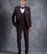 Wine hand embroidered tuxedo suit on italian fabric