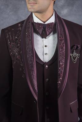 Wine hand embroidered tuxedo suit on italian fabric 4