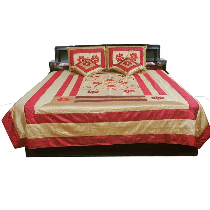 Famous Jaipuri 5 Pc. Maroon Silk Double Bed Cover Diwali Gift 309