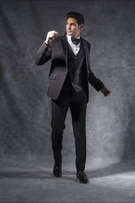 Black tuxedo suit with pintex and swarovski detailing 2