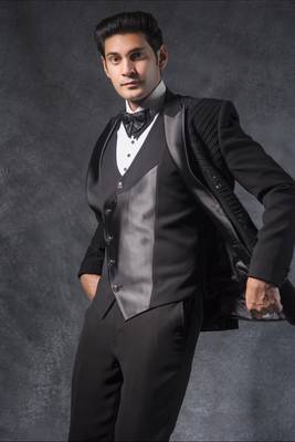 Black tuxedo suit with pintex and swarovski detailing 3