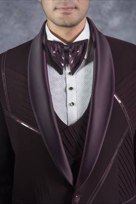 Wine tuxedo suit with metal and pintex detailing 4