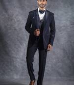 Navy blue tuxedo suit with swarovski embroidery