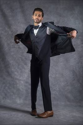 Navy blue tuxedo suit with swarovski embroidery 2