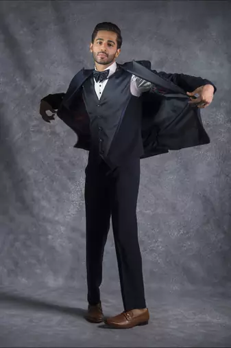 Navy blue tuxedo suit with swarovski embroidery