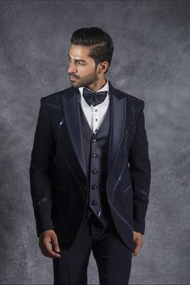 Navy blue tuxedo suit with swarovski embroidery 3