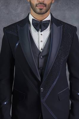 Navy blue tuxedo suit with swarovski embroidery 4