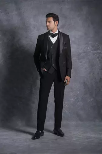 Black tuxedo suit on terry rayon fabric