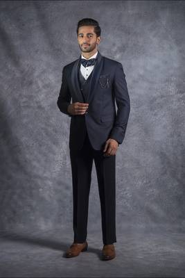 Navy tuxedo suit on terry rayon fabric 1