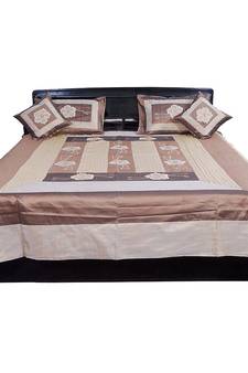 Traditional 5 Pc. Embroidery Silk Double Bed Cover Deepawali Special Gift 313