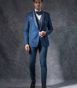 Teal blue tuxedo suit with metal strip detailing