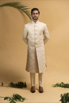 Golden Royal Jodhpuri Sherwani for Men for Grand Weddings 1
