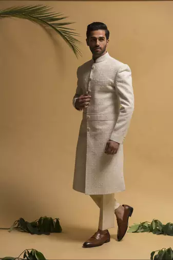Cream Mens Jodhpuri Sherwani for Royal Weddings 