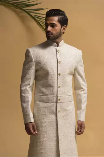 Cream Mens Jodhpuri Sherwani for Royal Weddings 