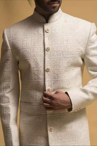 Cream Mens Jodhpuri Sherwani for Royal Weddings 