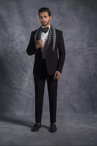 Black zardosi embroidered tuxedo suit